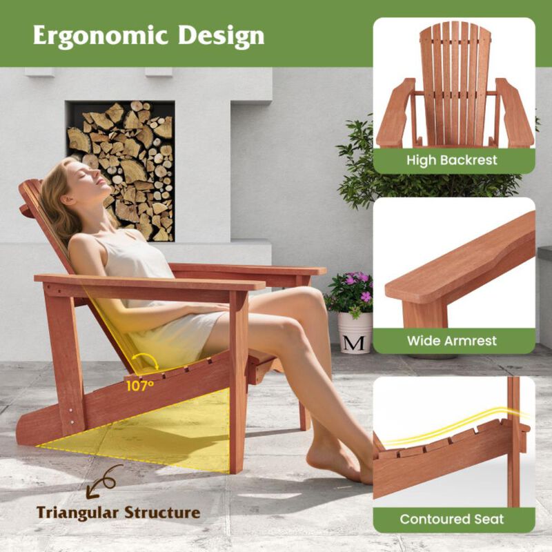Hivvago Solid Wood Adirondack Chair with High  Backrest and Wide Armrests