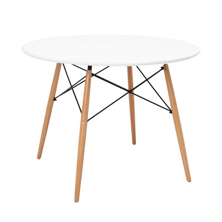 Riha 36 Inch Dining Accent Table, Round Top, Beech Wood, White and Brown