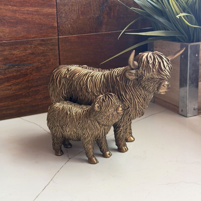 Highland Cow And Calf Statue Antique Bronze Resin Figurine 725 In image number 5