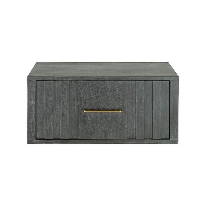 Cid Lime 27 Inch Nightstand, 1 Drawer, Brass Handles, Acacia Wood, Gray - Benzara
