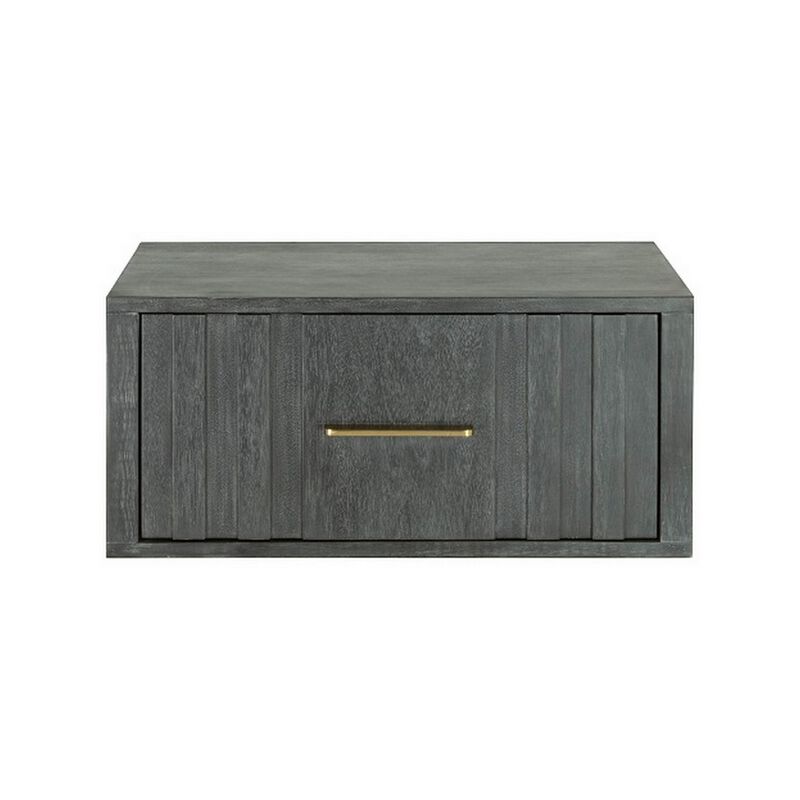 Cid Lime 27 Inch Nightstand, 1 Drawer, Brass Handles, Acacia Wood, Gray - Benzara