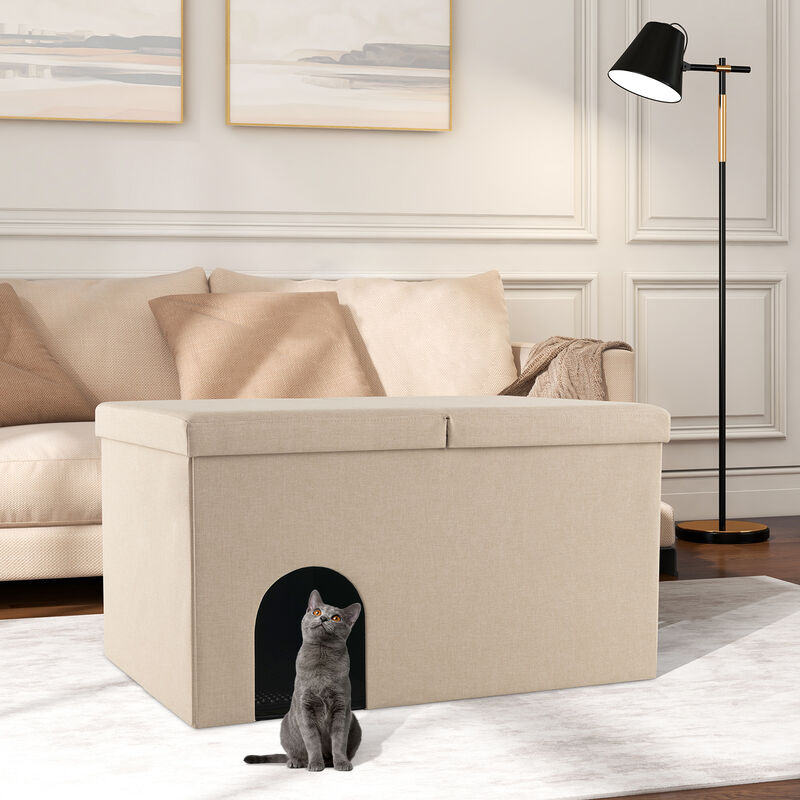 Cat Litter Box Enclosure Hidden Furniture with Urine Proof Litter Mat image number 1
