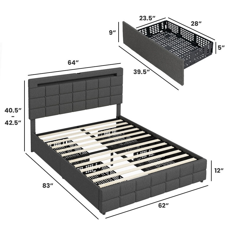 Upholstered LED Bed Frame with Headboard and 4 Drawers image number 6