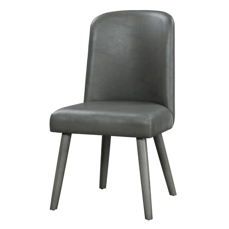 Leatherette Dining Chair with Splayed Wooden Legs, Set of  2, Gray-Benzara