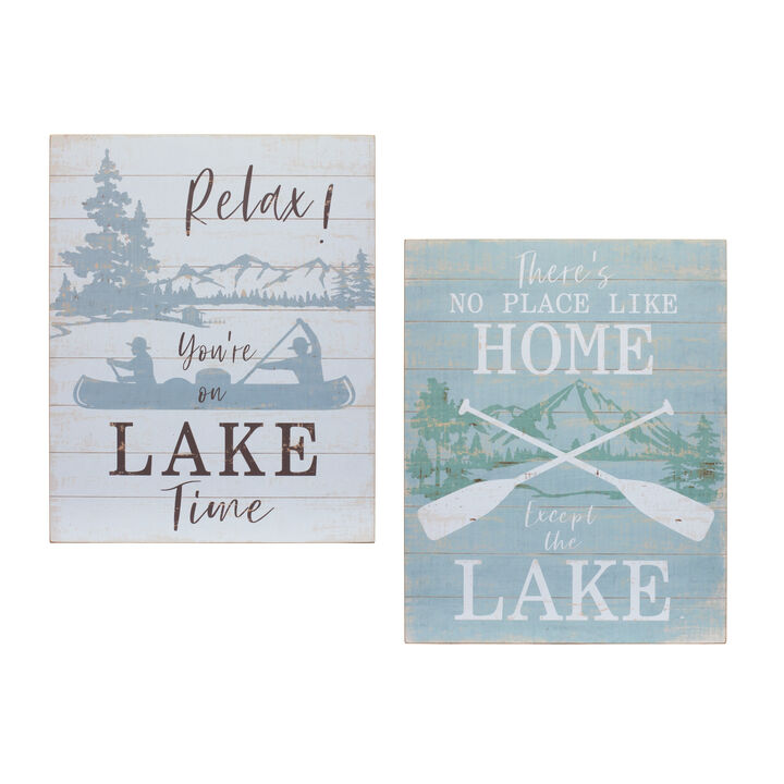 HomeRoots Set of Two White Black And Blue Trees, Lake Lake Wood Framed Art