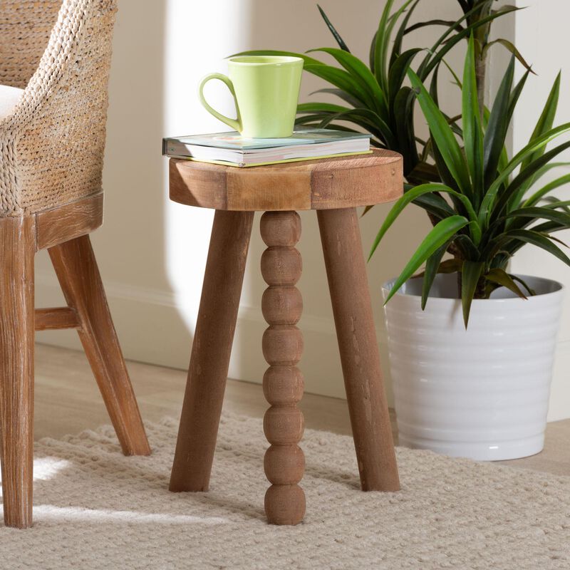 bali & pari Sihu Acacia Wood Multipurpose Accent Stool - Sculptural End Table with Bobbin Tripod Base for Living Room, Bedroom or Dining Room image number 6