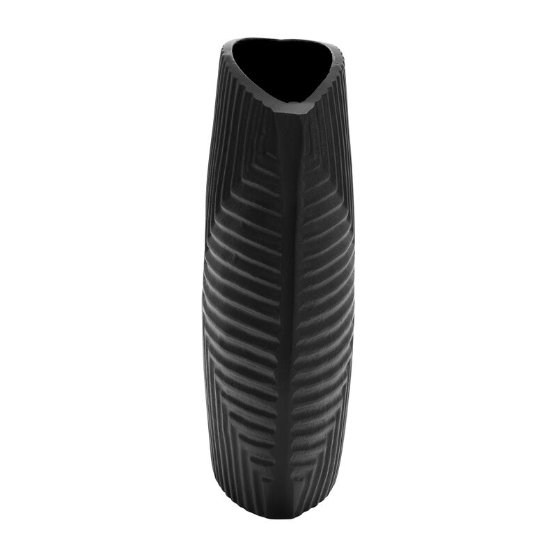 Metal Ribbed Vase, Matte Black image number 2
