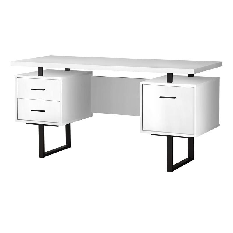 Monarch Specialties Computer Desk, Home Office, Laptop, Left, Right Set-Up, Storage Drawers, 60"L, Work, Metal, Laminate, White, Black, Contemporary, Modern
