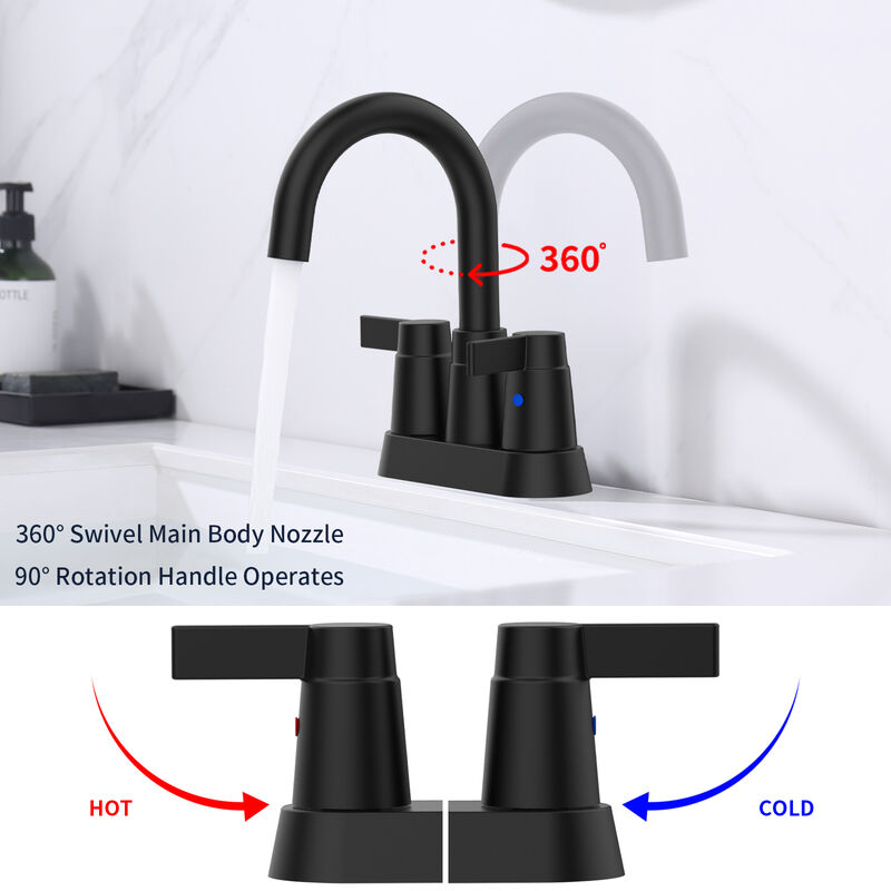2-Handle Bathroom Sink Faucet with 360&deg; High Arc Swivel Spout & Centerset Design for Modern Vanity