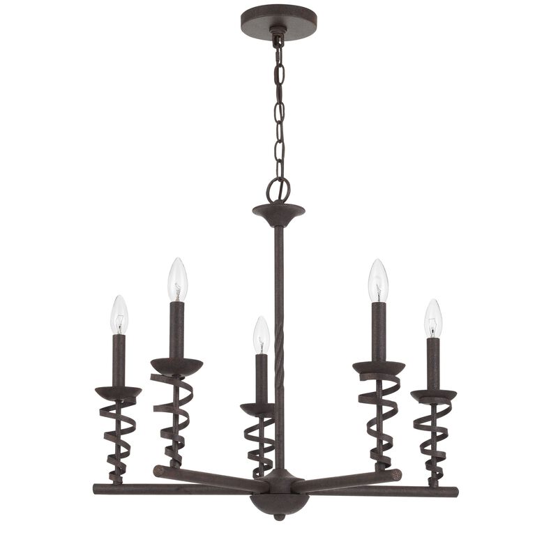 Bah 26 Inch Chandelier, Spiral Candelabra w Hanging Chain, Black - Benzara
