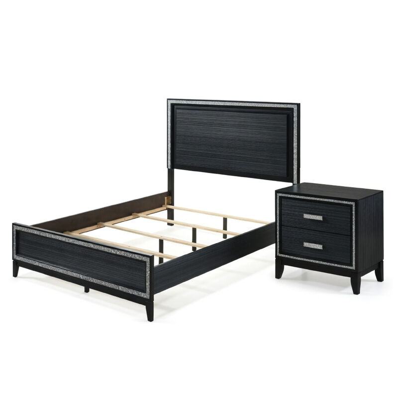 Queen Size Bedroom Set, Black Finish, 2-Piece Set with Bed and Nightstand image number 0