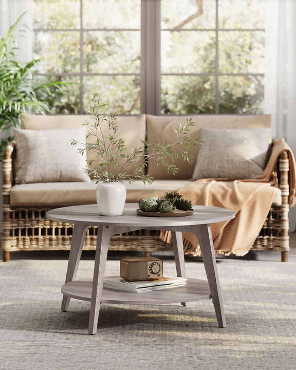 2 Tier Round Coffee Table Storage Table for Living Room Decor