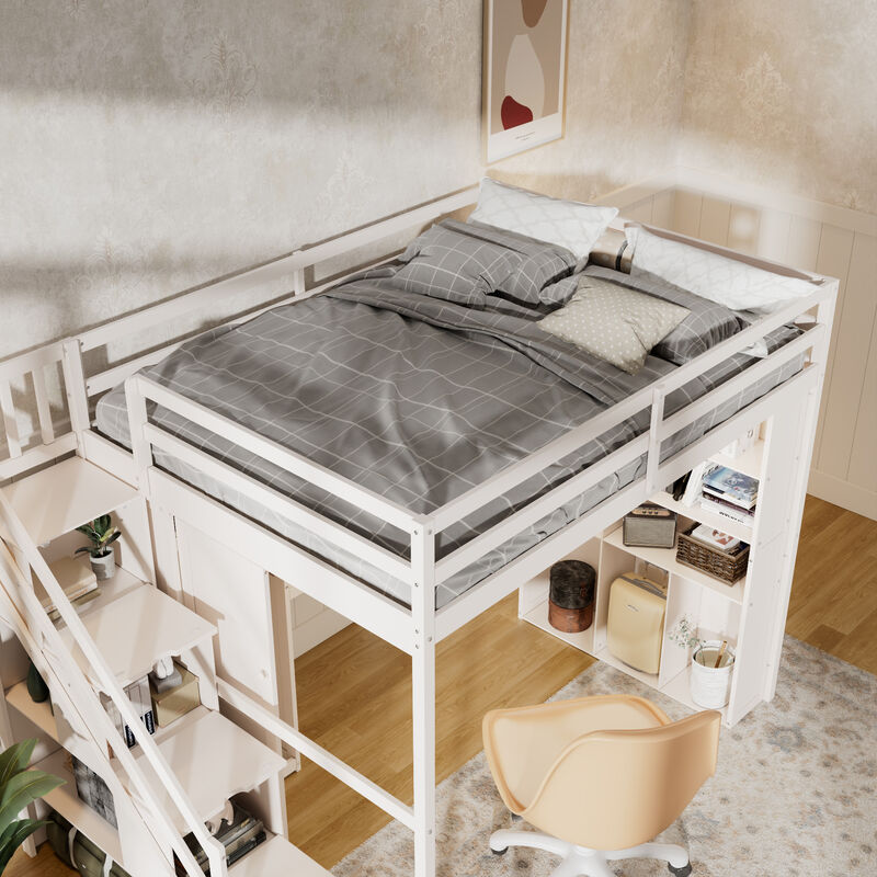 Whisen Full Loft Bed with Wardrobe Desk Shelves, Solid Wood Space-Saving for Bedroom Kids image number 5