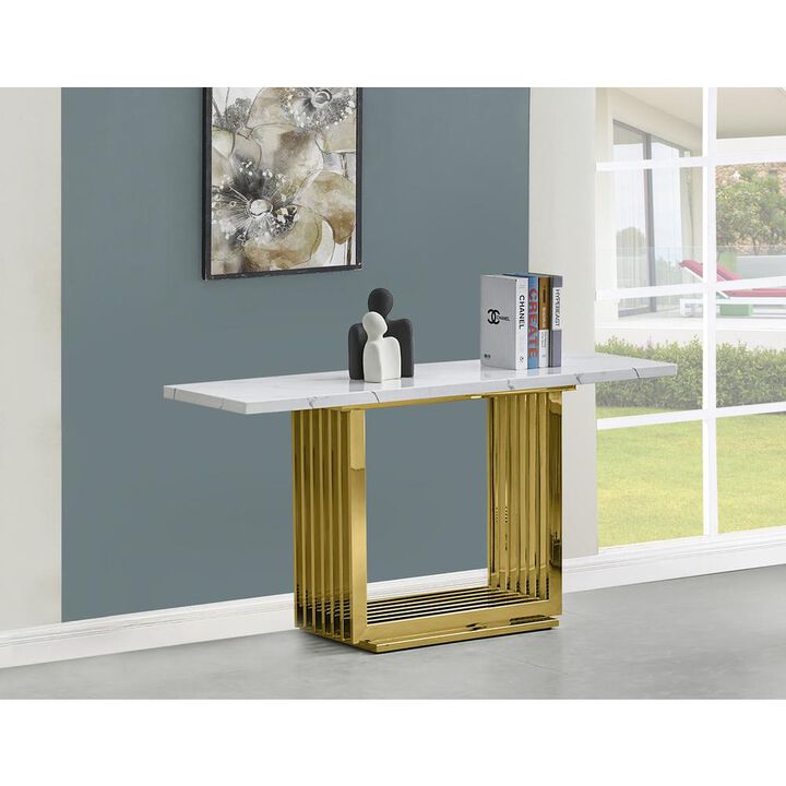 Best Quality Furniture White marble top console table with gold color stainless steel base