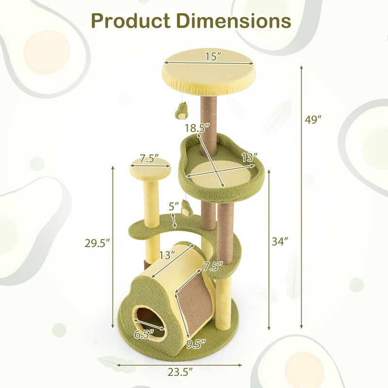 Whimsical Avocado Cat Tree – Multi-Level Freestanding Tower with Hideout Condo