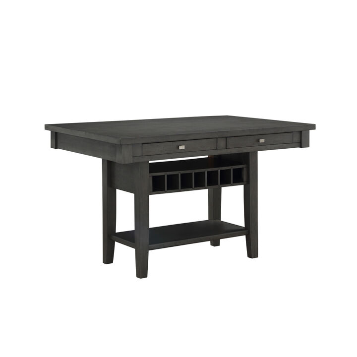 Transitional Gray Finish 1pc Counter Height Table with Storage Drawers Display Shelf Wine Rack Dining Furniture