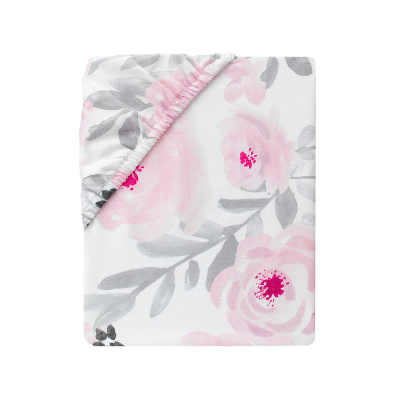 Bedtime Originals Blossom Pink/Gray Watercolor Floral Baby Fitted Crib Sheet