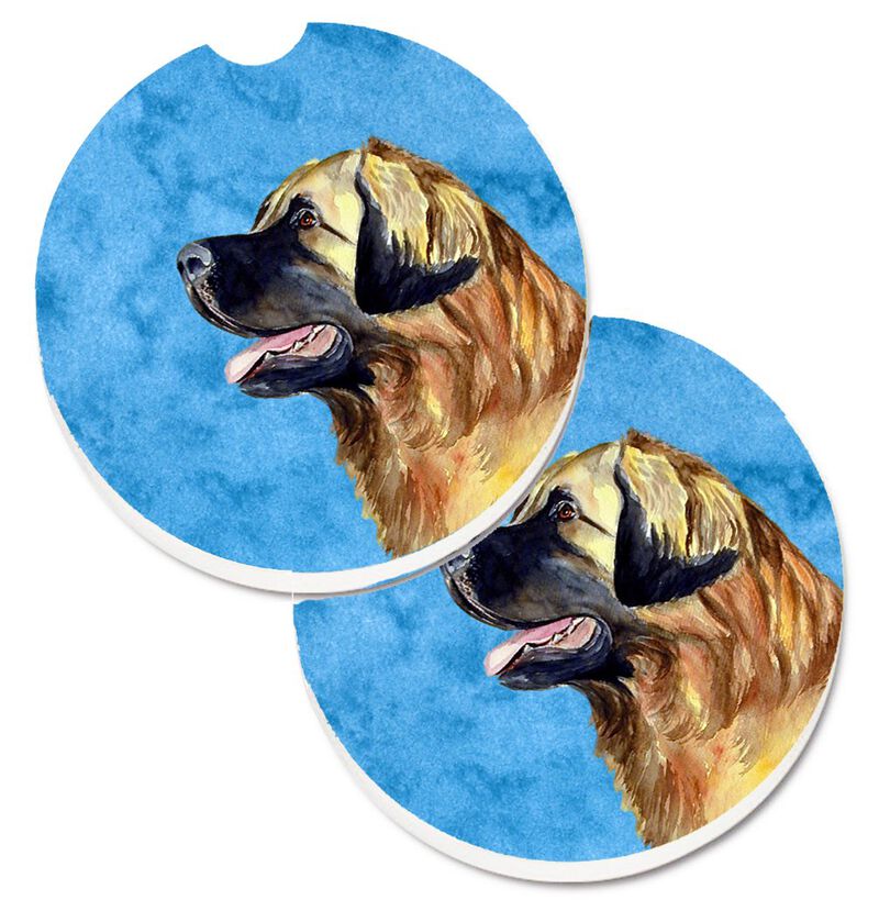 Caroline's Treasures Blue Leonberger Set of 2 Cup Holder Car Coasters LH9393BUCARC, 2.56, Multicolor image number 0