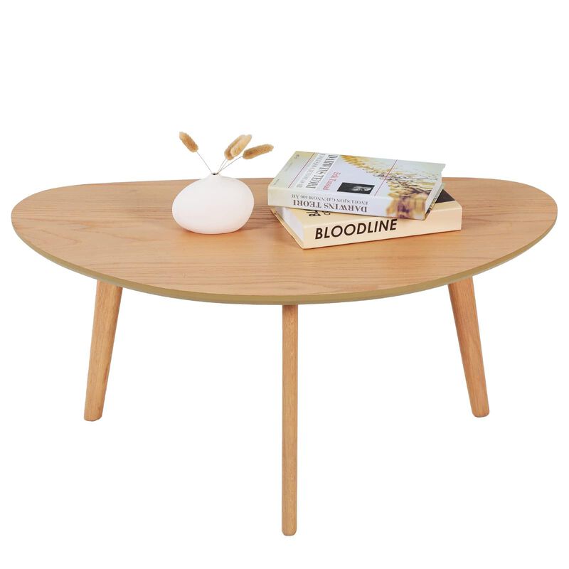 FIRMINANA Small Oval Coffee Table Mid Century Modern for Living Room Center Minimalist Display Coffe Table,Nature Wood,18.9"" D
