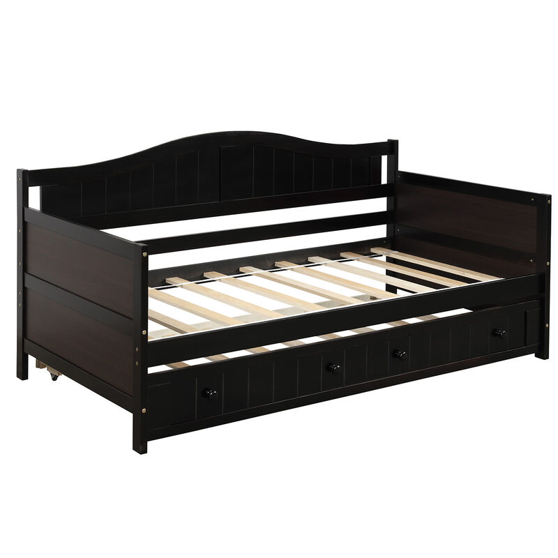 Whisen Modern Style Twin Size Wooden Daybed Sofa Bed with Trundle Bed image number 6
