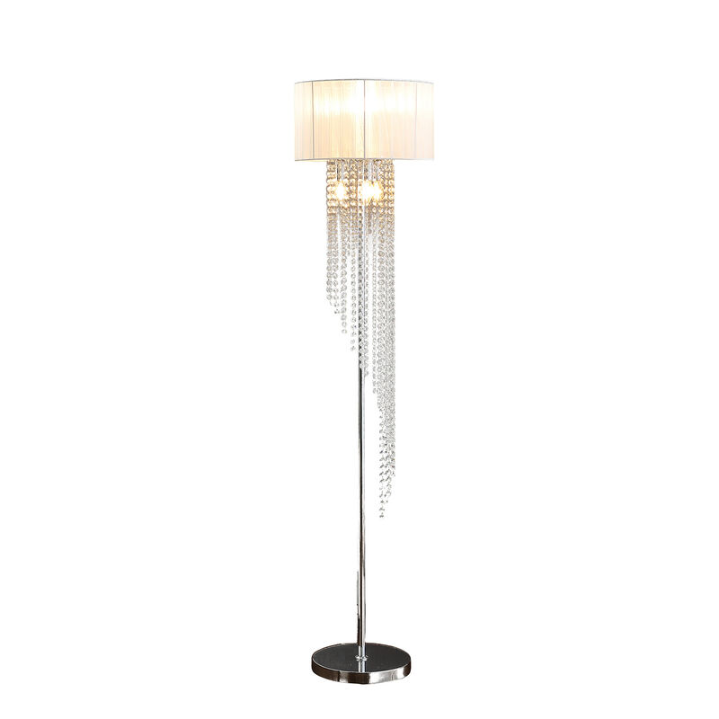 Hivvago 66" Clear And Silver Crystal And Metal Floor Lamp With White Linen Drum Shade