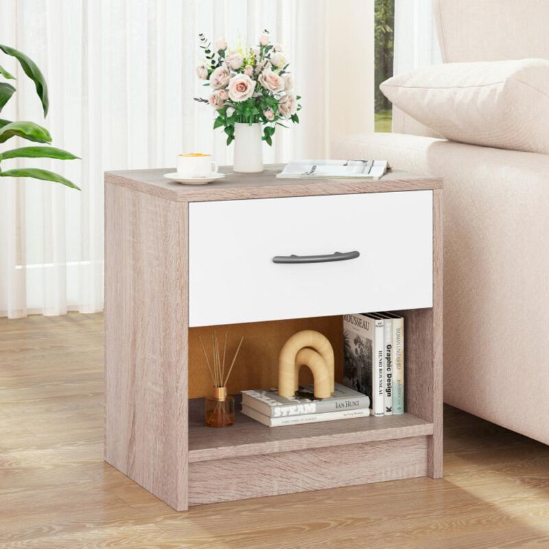 Hivvago Bedside Table Nightstand with Drawer and Open Storage Shelf
