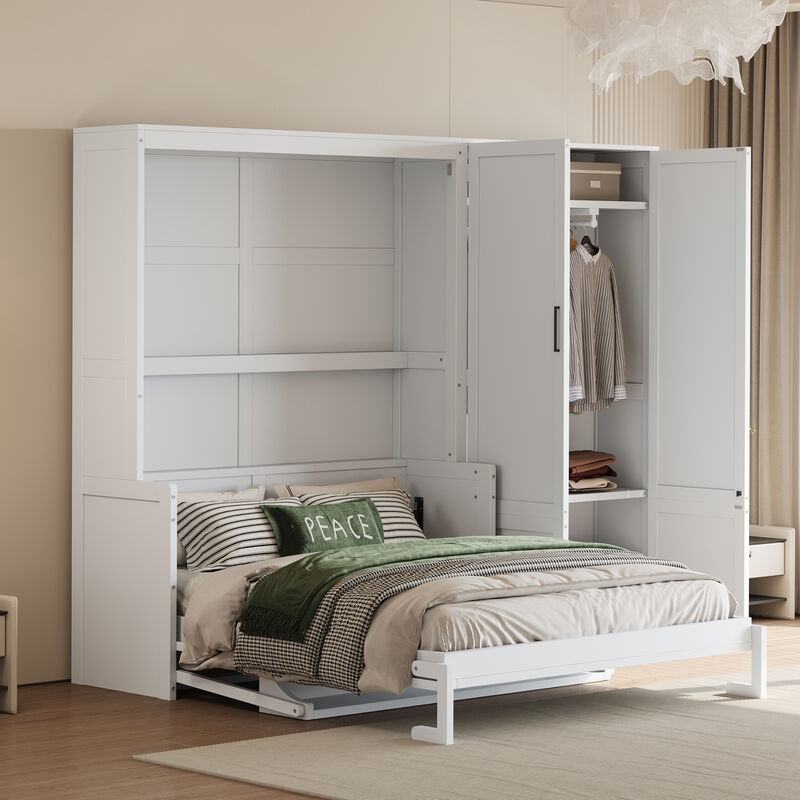 Whisen Modern Design Queen Size Murphy Bed, Folded into a Cabinet with Closet