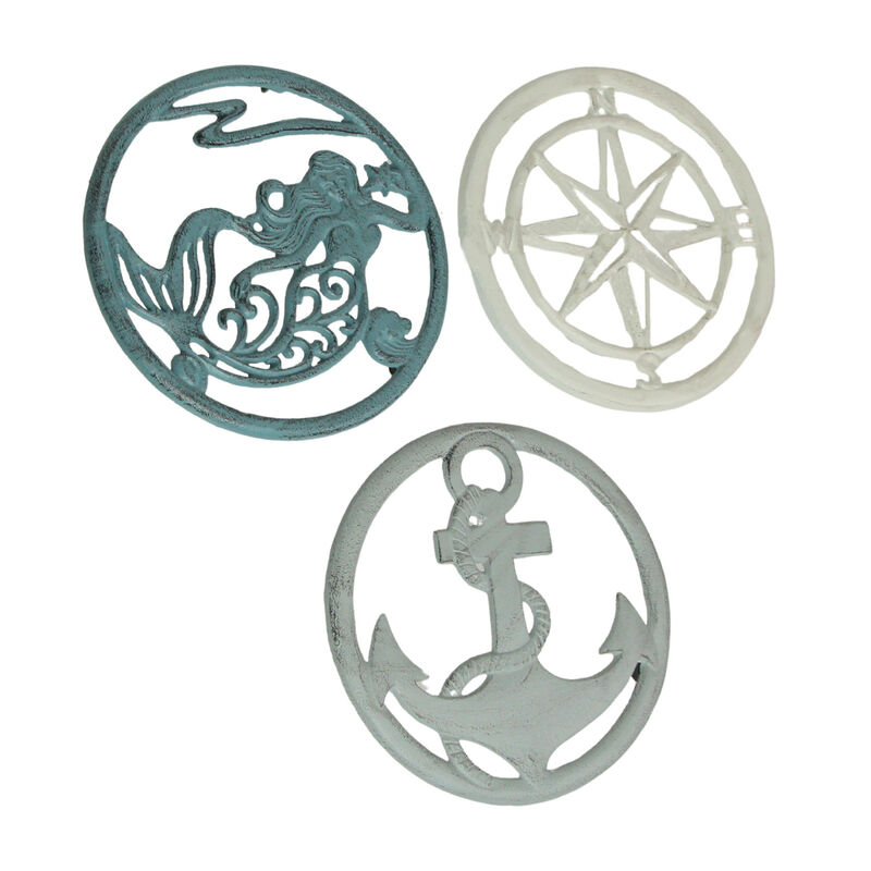 Set of 3 Cast Iron Nautical Design Kitchen Trivets Decorative Wall Hangings image number 1