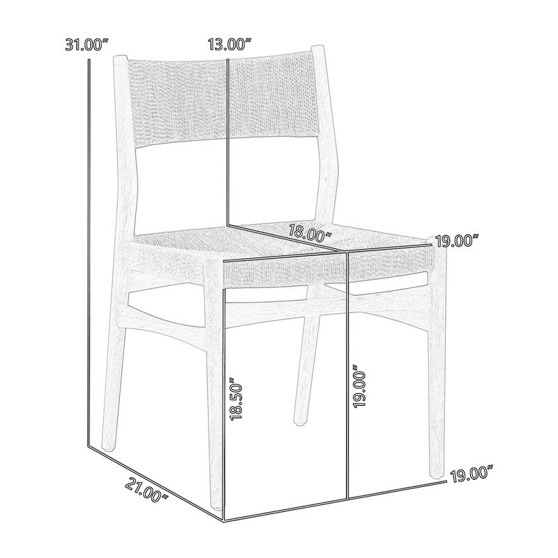 Rie Dining Side Chair Set of 2, Danish Inspired Backrest, Brown Woven