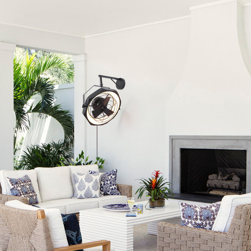 20.5 in. Black Dimmable Wall Mount Fan with LED Light and Remote