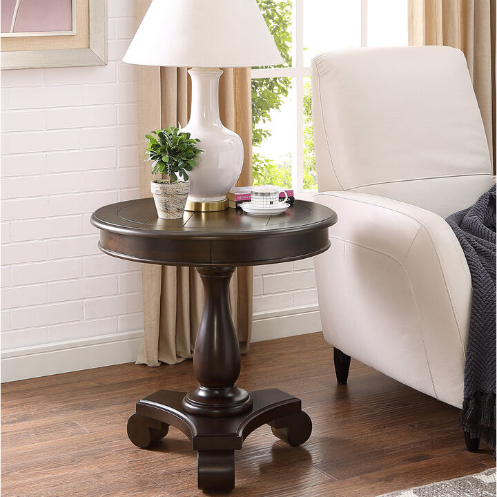 Streamdale Round Wood Pedestal Side Table, Espresso