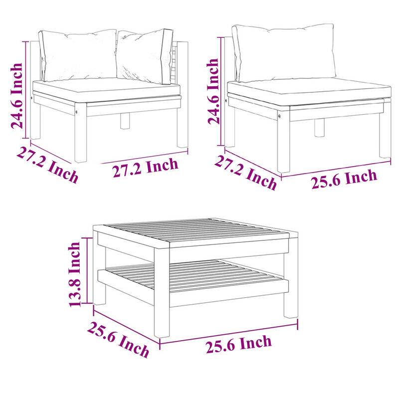 Soma 6pc Outdoor Modular Sofa Set, Ivory Fabric Cushions, Brown Wood - Benzara