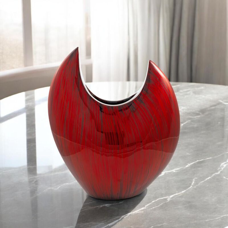 Hivvago 14 Inch Red Striped Aluminum Table Vase