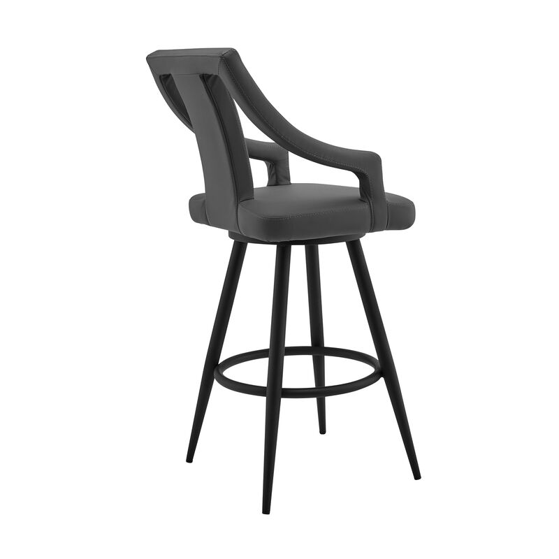 Maxen Gray Faux Leather and Black Metal Swivel Bar Stool