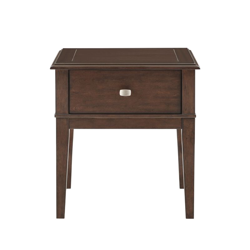 Merry End Table with USB Ports and Drawer, Brown Birch Wood 26 Inch