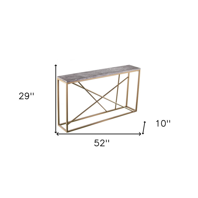 HomeRoots 52" Gray and Gold Faux Marble and Metal A Frame Console Table image number 5
