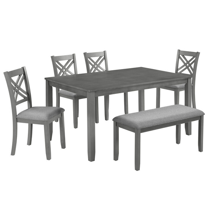 Cogdod Farmhouse 6‑Piece Wooden Dining Table Set,