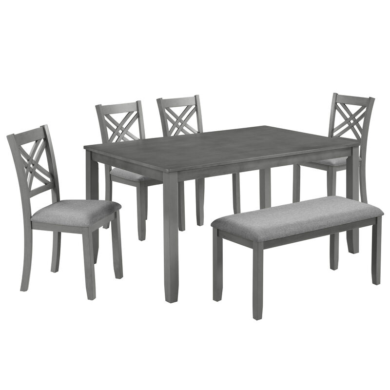 Cogdod Farmhouse 6‑Piece Wooden Dining Table Set, image number 0