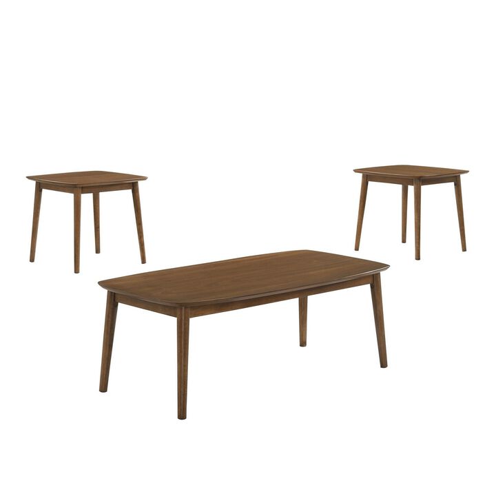 Lexi 3 Piece Coffee and End Table Set, Walnut Brown Wood, Flared Legs-Benzara
