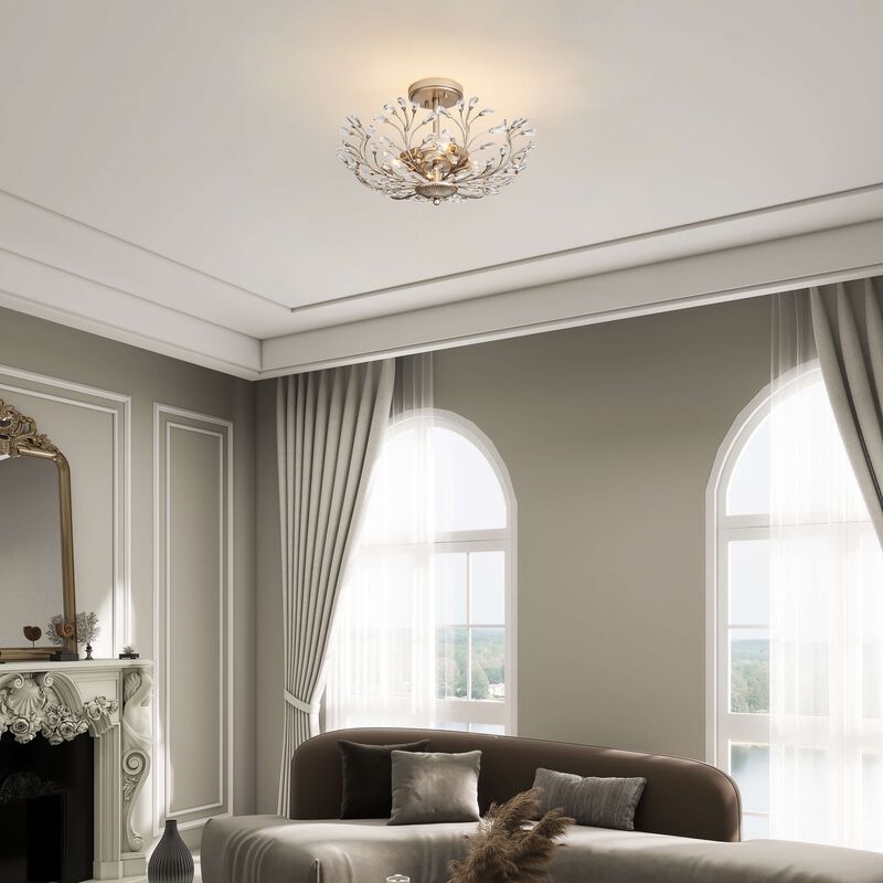 Fleur 4-light Crystal Beaded 9-Branch Semi-Flush Mount - 18 inches in diameter x 12 inches H image number 3