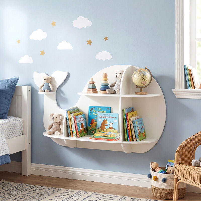 Wall Mounted Dolphin Shelves for Kids Room Storage and Decor-White image number 7