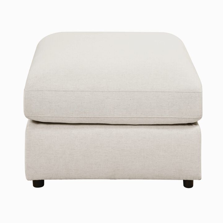 Fabric Upholstered Wooden Ottoman with Loose Cushion Seat and Small Feet, Beige-Benzara
