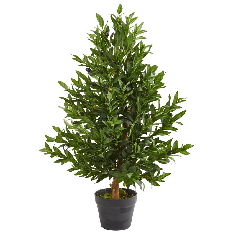 Hivvago 35 Inches Olive Cone Topiary Artificial Tree UV Resistant (Indoor/Outdoor)
