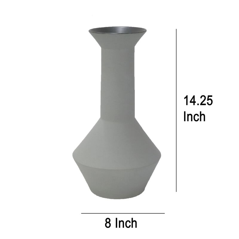 Accent Flower Vase, Narrow Neck Geometric Shape White Ceramic 14 Inch - Benzara