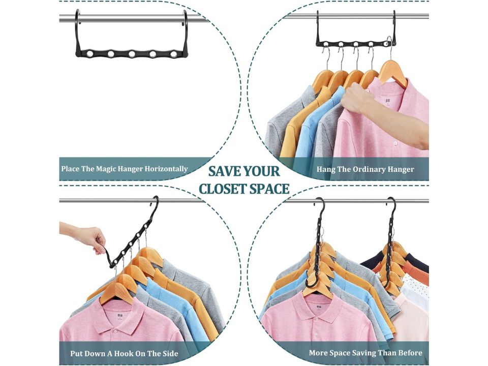 6 Pack Closet Organizers & Storage | Magic Space-Saving Hangers for Clothes