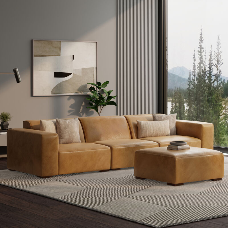 Rex 3-Seater Modular Sofa and Ottoman Set in Genuine Leather