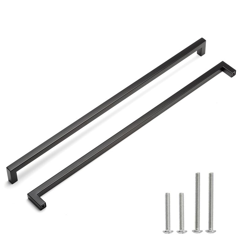 Redunest Cabinet Pulls Matte Black Cabinet Handles Square Drawer Pulls, 5 Pack 18 Inch Stainless Steel Kitchen Door Cupboard Cab