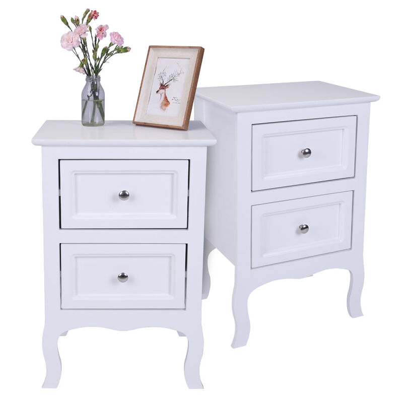 2-Piece Country Style Two-Tier Nightstands Large Bedside Tables with Storage