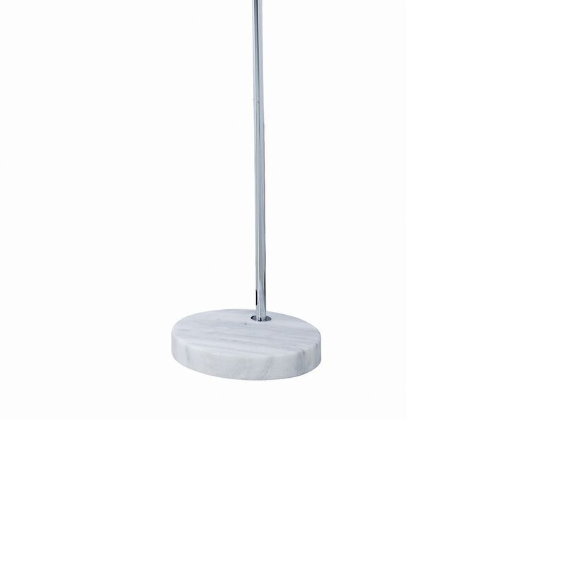 Crystal Accented Tiered Metal Floor Lamp with Marble Base, Silver and White-Benzara