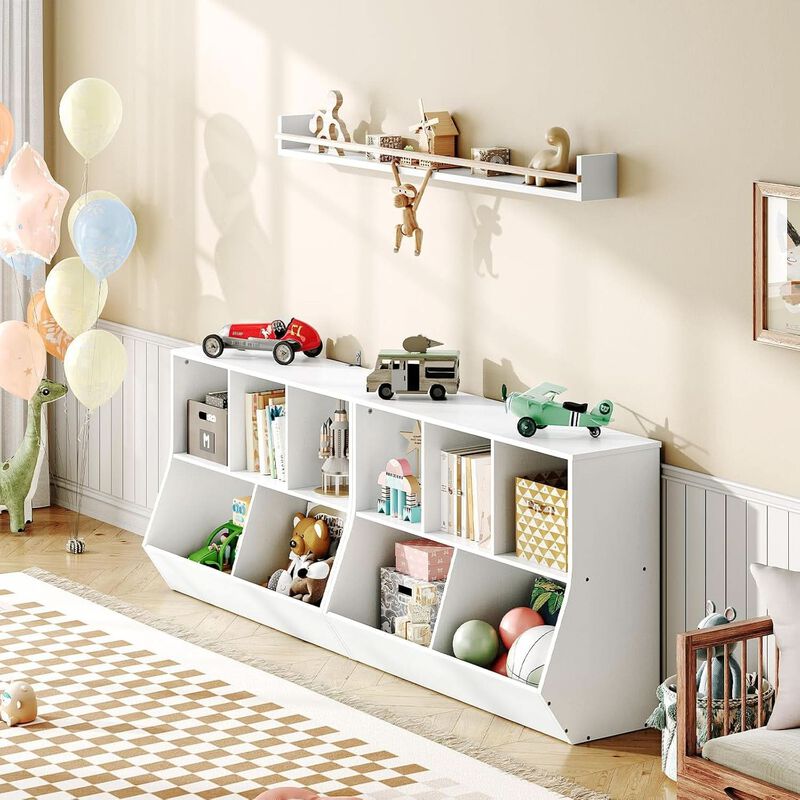 ShipItFurniture White 35.4" Kids Bookshelf - 3 Compartments with Tiltable Toy Bins image number 4